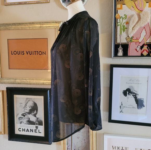 Vintage - 1950's Black and Gold Pussy Bow Tunic Blouse Union Label - Picture 4 of 7